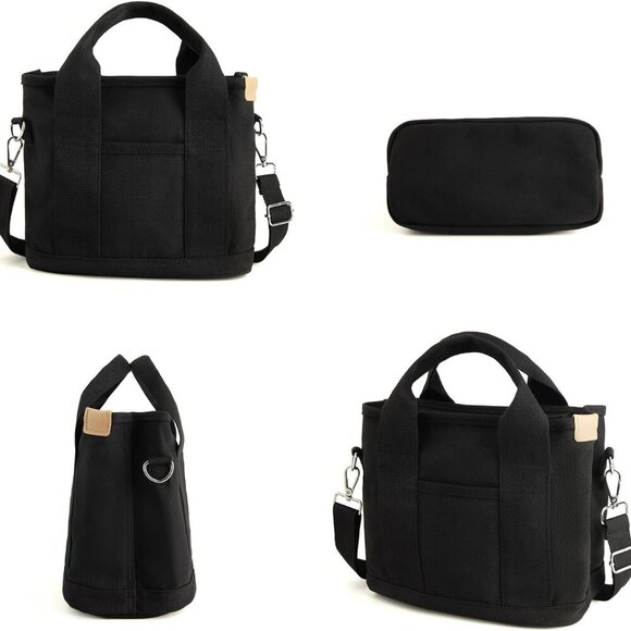 Canvas Tote Bag Women Multi Pockets Shoulder Handbag for Shopping Work Beach - Picture 2 of 7